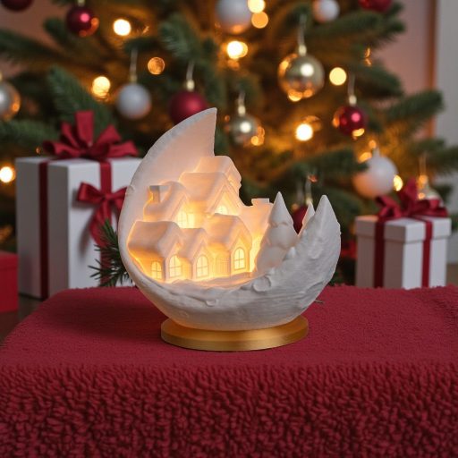 Holdbéli Mese Világító Téli Falu - Időzítős LED Holdlámpa (14 cm)