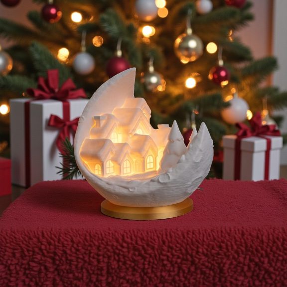 Holdbéli Mese Világító Téli Falu - Időzítős LED Holdlámpa (14 cm)