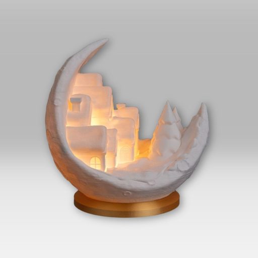 Holdbéli Mese Világító Téli Falu - Időzítős LED Holdlámpa (14 cm)