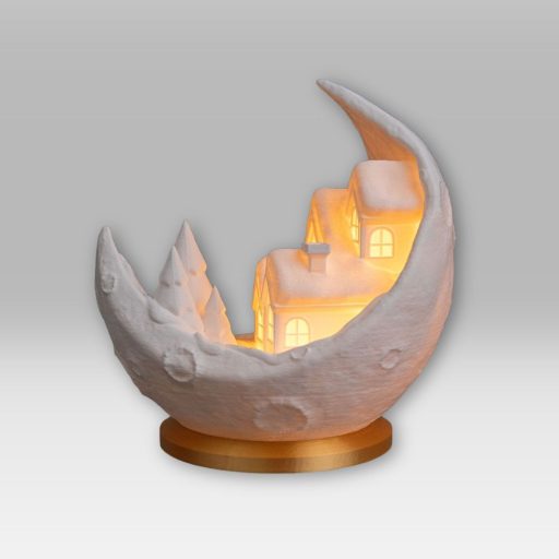 Holdbéli Mese Világító Téli Falu - Időzítős LED Holdlámpa (14 cm)