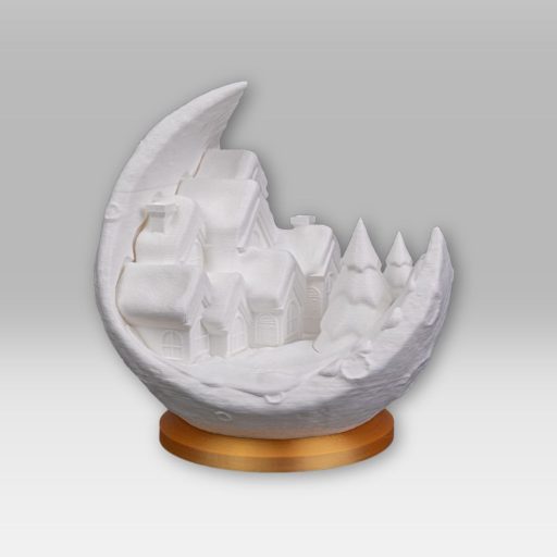 Holdbéli Mese Világító Téli Falu - Időzítős LED Holdlámpa (14 cm)