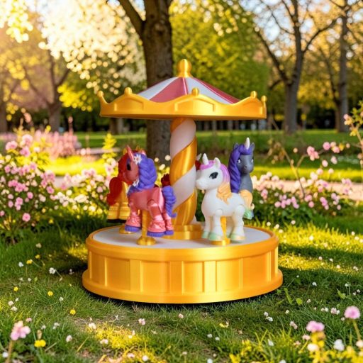 Varázslatos unikornis körhinta – forgatható asztali dísz és gyűjtői állvány 5 figuráva