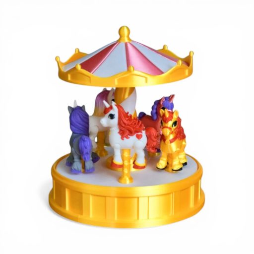 Varázslatos unikornis körhinta – forgatható asztali dísz és gyűjtői állvány 5 figuráva