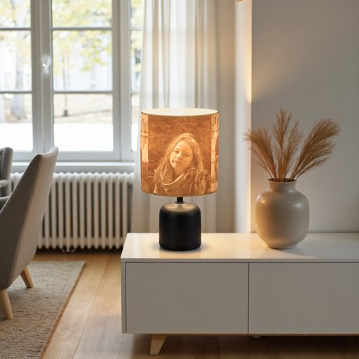 Személyre Szabott Fényképes 3D Lámpa - Egyedi Éjjeli Fény Saját Fotóval - Fekete Henger nagy - Daphni