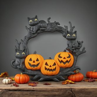 Halloween ajtódísz faragott tökkel