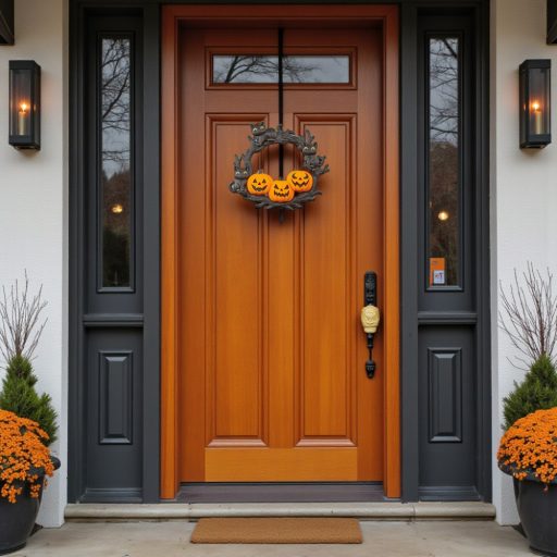 Halloween ajtódísz faragott tökkel