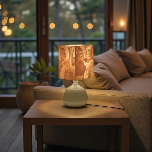 Személyre Szabott Fényképes 3D Lámpa - Egyedi Éjjeli Fény Saját Fotóval - Bézs Hasáb - Ellie