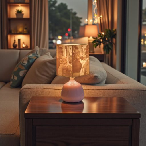 Személyre Szabott Fényképes 3D Lámpa - Egyedi Éjjeli Fény Saját Fotóval - Pink Hasáb - Ellie